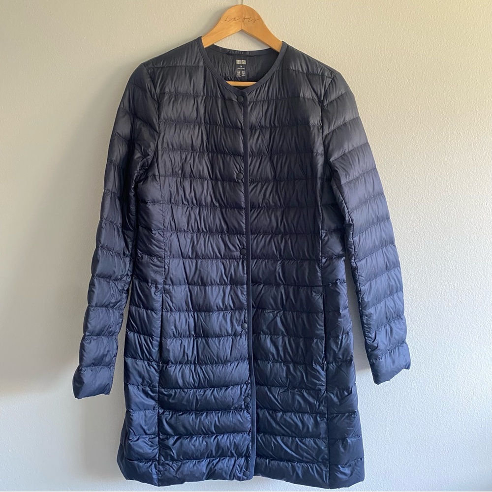 Uniqlo Long Collarless Navy Ultra Light Down Puffer